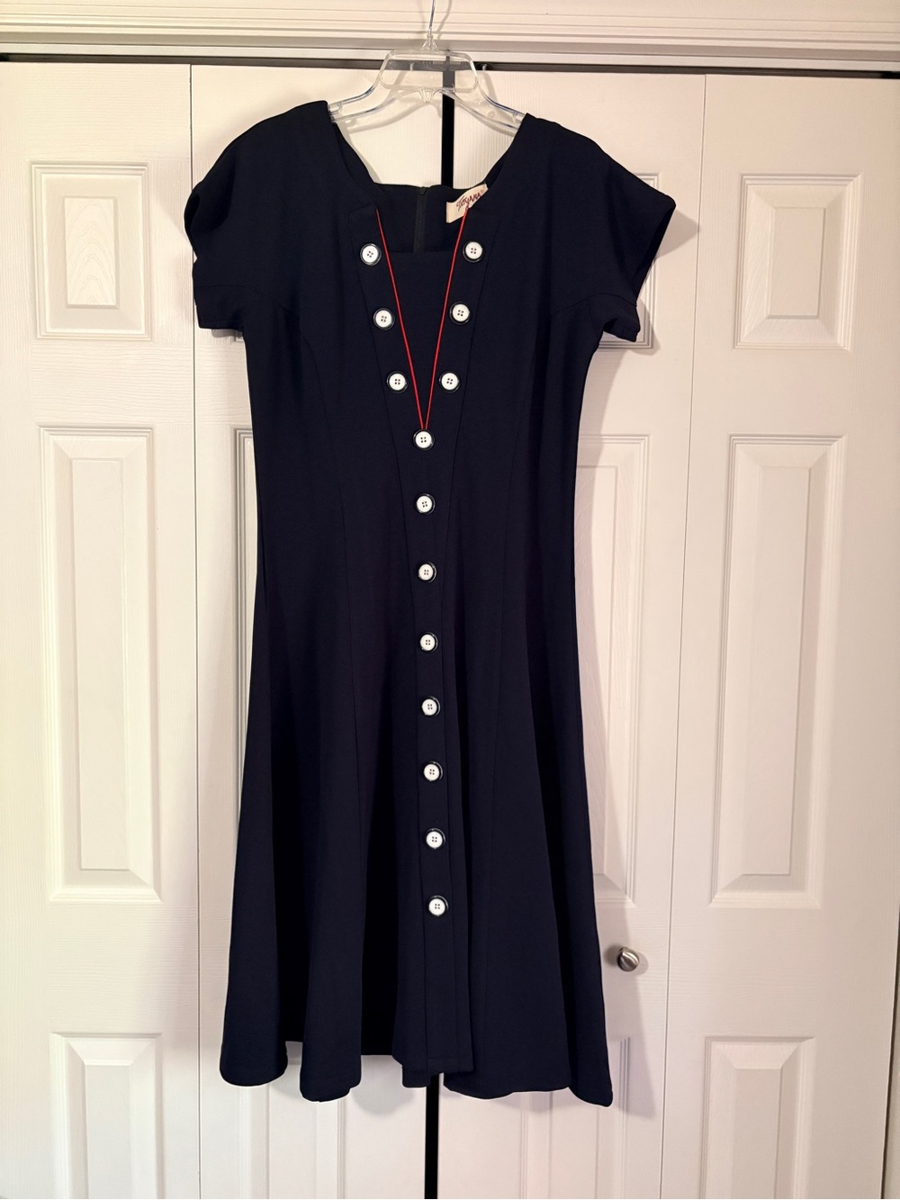 Tatyana Navy Midi Dress with White Buttons